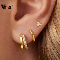 Conjunto De Brincos De Três Pares Vnox Zircon Clover , Ganchos De Brinco De Ouro 18K Hipoalergênicos Para Mulheres E Men