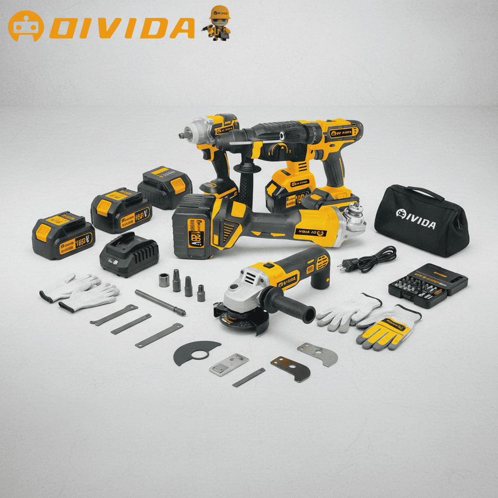 Kit Ferramentas Elétricas 48V 4 Peças Profissional Parafusadeira Martelete Esmerilhadeira Sem Fio
