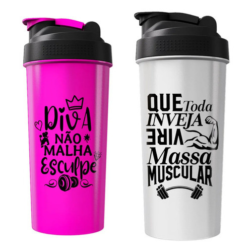 Coqueteleiras Agua Shaker 600ml Academia Casal Fitness Kit 2 Pink/incolor