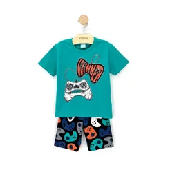 Pijama Menino Camiseta e Bermuda Game Brilha no Escuro - Kyly