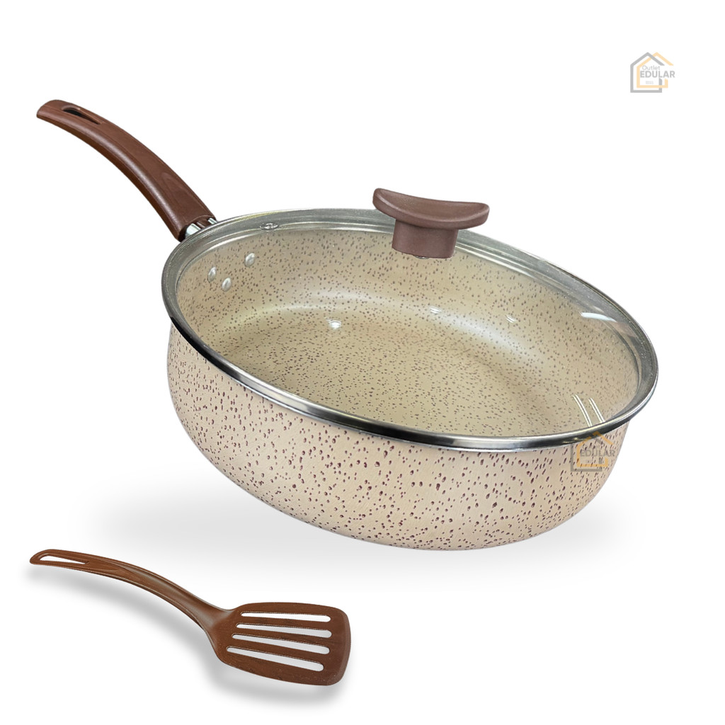 Frigideira Alta Funda 18 cm 6 Camadas Antiderente TEFLON Tampa de Vidro e Espátula Cor Vanilla Bege em Oferta na Shopee
