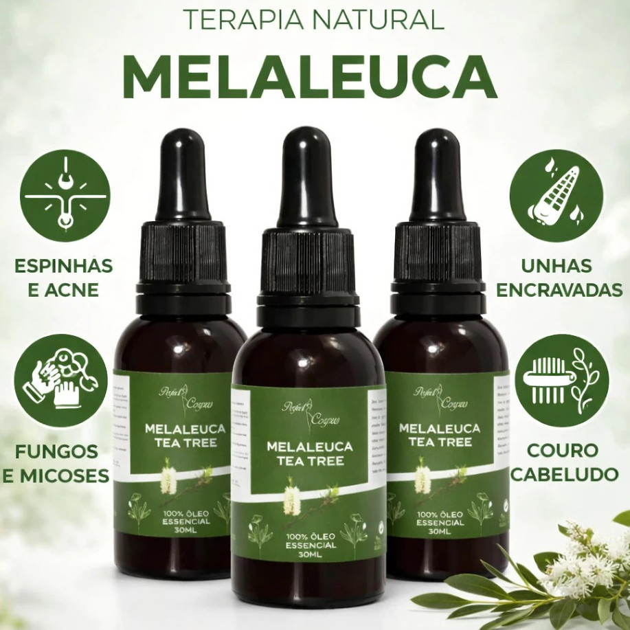 Óleo Essencial De Melaleuca Tea Tree Conta Gotas 100% Puro 30ml Contra Micose Acne