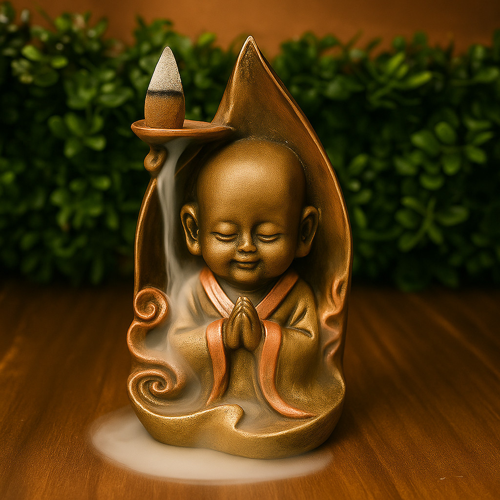 Imagem Incensário Cascata Monge Folha Backflow Resina Fumaça Zen Decor Mística Aromaterapia Porta Incenso