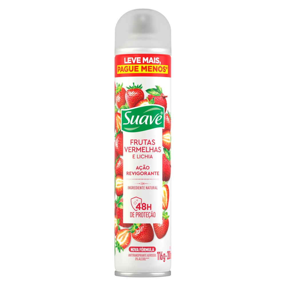 Desodorante Suave Frutas Vermelhas e Lichia Aerossol Antitranspirante 48h 200ml em Oferta na Shopee