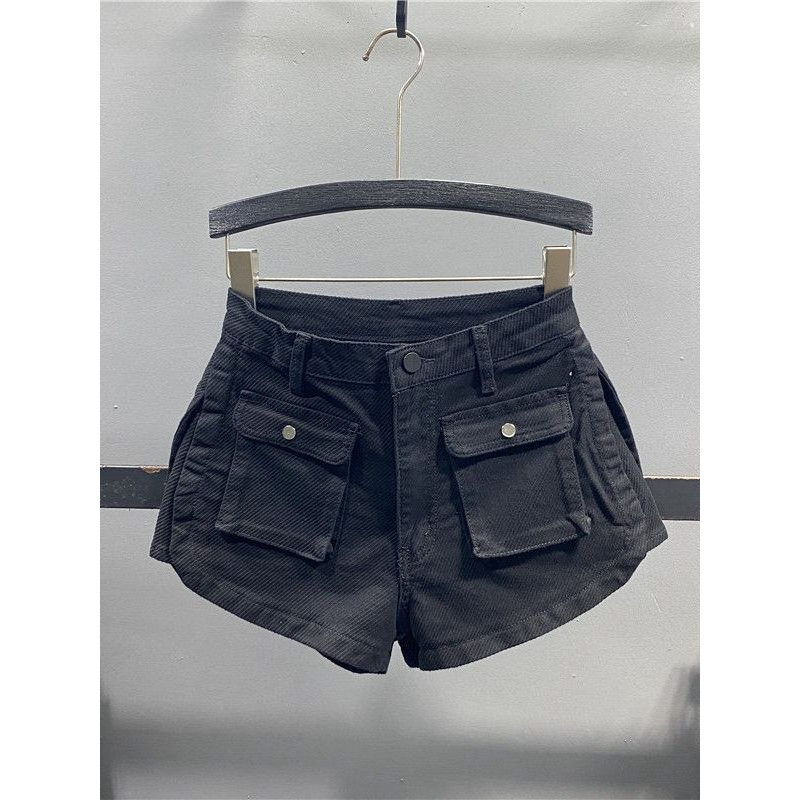 Shorts jeans feminino verão cintura alta solta a linha calças retas perna larga mais magro olhar macacão Ultra curto cal