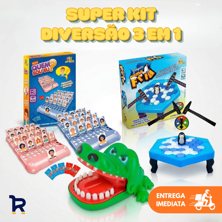 Kit Jogos Brinquedo Infantil Crocodilo Morde Dedo + Quem Sou Eu? + Quebra Gelo do Pinguim em Oferta na Shopee