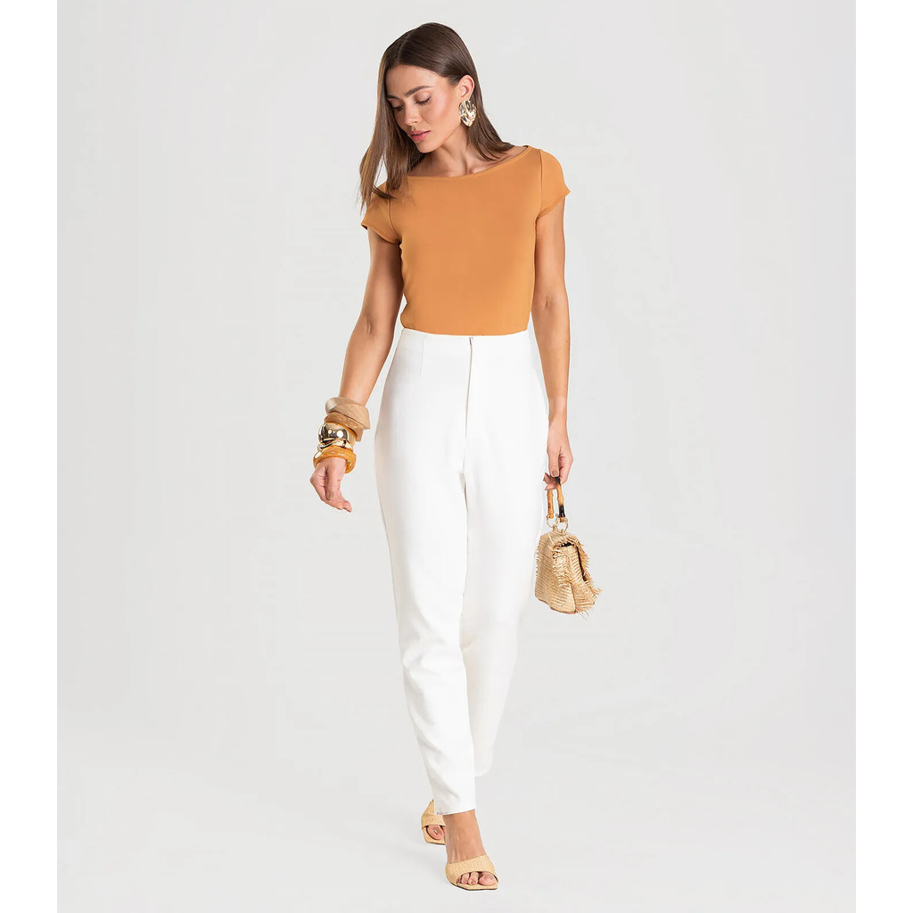 Calça Feminina em Malha Ponto Roma Dianna Bege em Oferta na Shopee