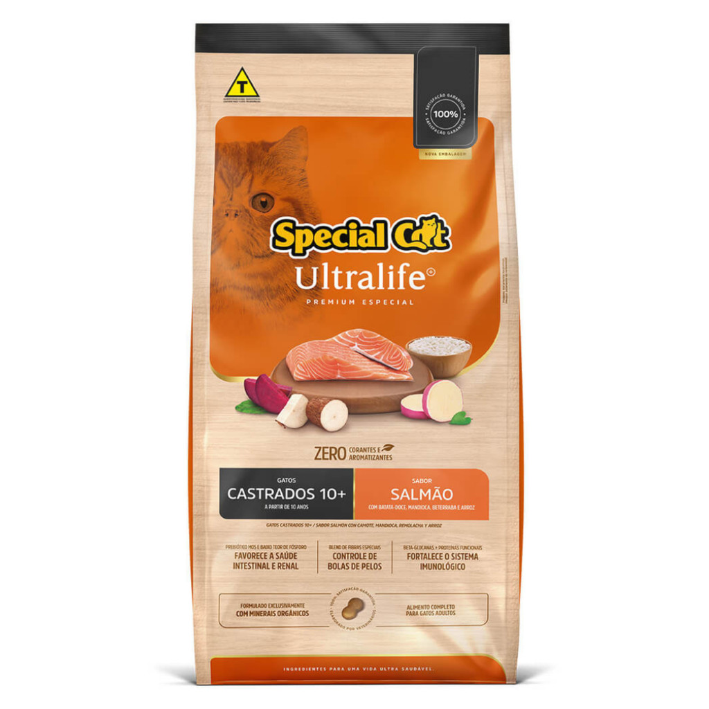 Ração Special Cat Ultralife Castrados Sênior 10+ 3kg Sabor Salmão, Batata-Doce, Mandioca, Beterraba e Arroz