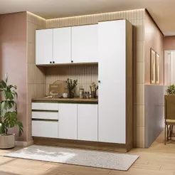 Armário de Cozinha Compacta 100% MDF 190cm Nogueira/Branco Celeste Kappesberg