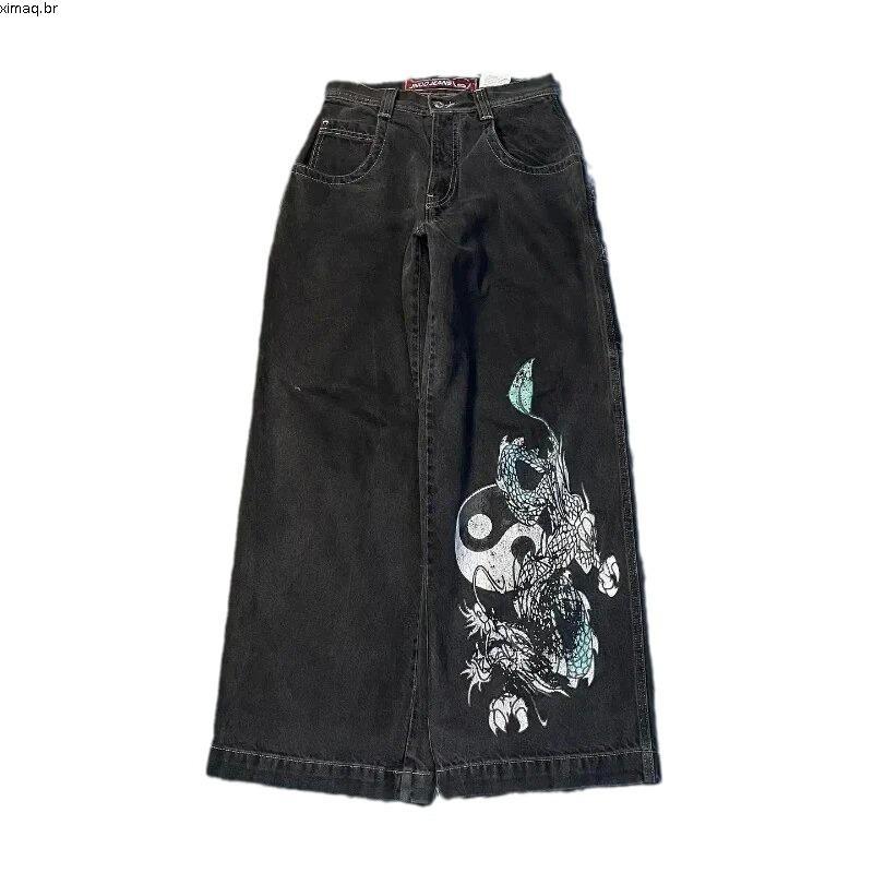 Hot venda transfronteiriça americano hip-hop tendência de rua retrô moda jeans estampado de marca da moda para homens e