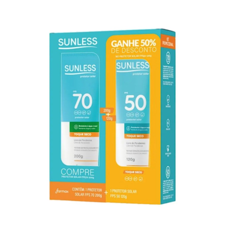 Kit Sunless Protetor Solar FPS 70 200g e FPS 50 120g Toque Seco