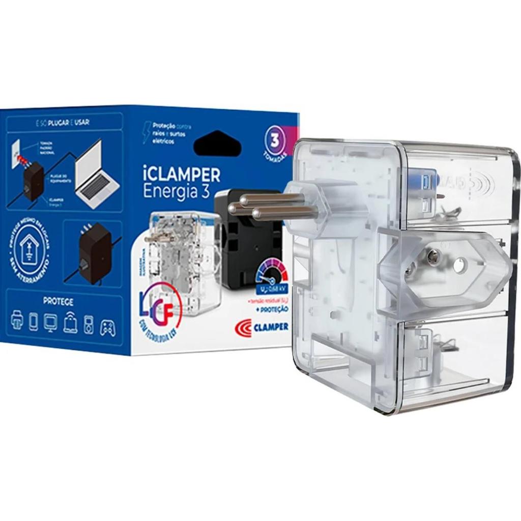 Filtro de Linha Clamper 3 Tomadas com DPS Bivolt Transparente