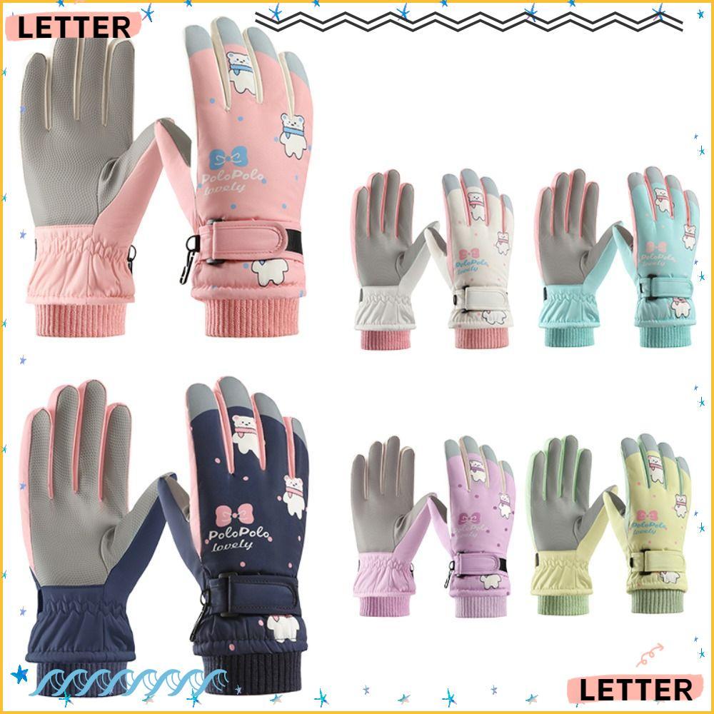 Carta Crianças Luvas De Esqui , Esportivas Grossas Quentes Antiderrapantes , À Prova De Vento Neve Snowboard Ciclismo