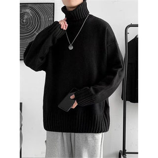 Suéter preto de gola alta masculino, versão coreana, moderno, camada interna, suéter de fundo, estilo Hong Kong, solto, 