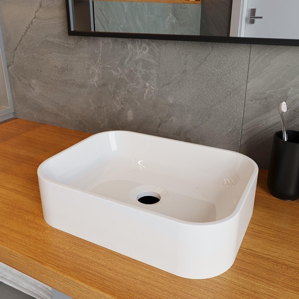 Cuba Para Banheiro De Apoio Retangular Oxford Luxo em Mármore Sintético Pia Lavatório Banheiro 38cm