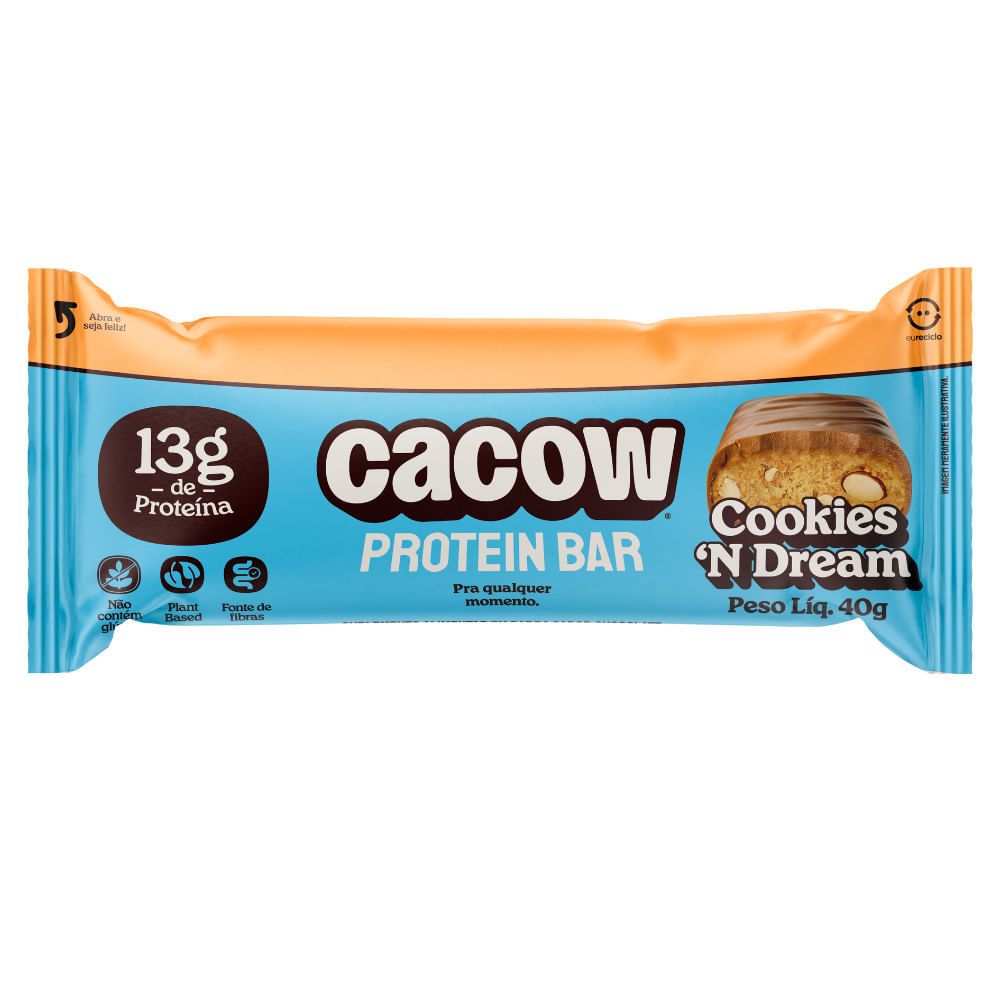Barra de Proteína Vegana Protein Bar Cacow Sabor Cookies'n Dream com 13g de Proteína 40g