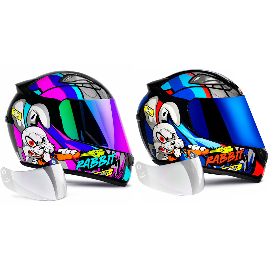 Kit Casal Capacete Ebf Rosa E Azul + Viseira Espelhada