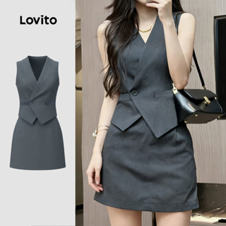 Lovito Conjuntos de saia assimétrico primavera/verão conjuntos de saia cinza para mulheres LK3ED074 em Oferta na Shopee