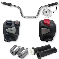 Kit Guidão Cargo 160 + Chave de Luz Nc 750 Cg Fan Titan Start 125 150 160 + Punho Cb500 + Manopla Riscadinha Com Roldana