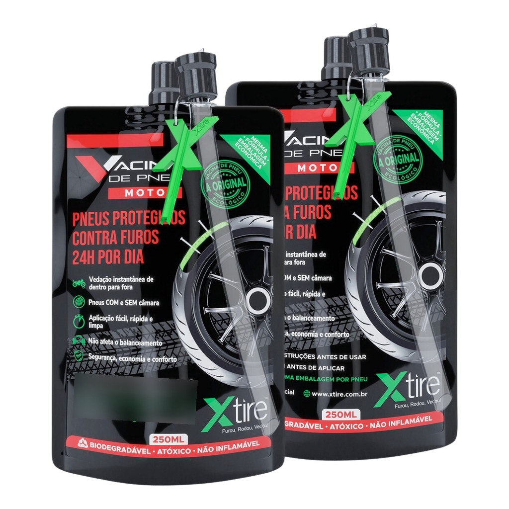 Kit 2 Vacina Anti Furo Para Pneu Câmara Xtire Moto Titan Fan Fazer Xre Bros Lander - 2 Frascos 250ml