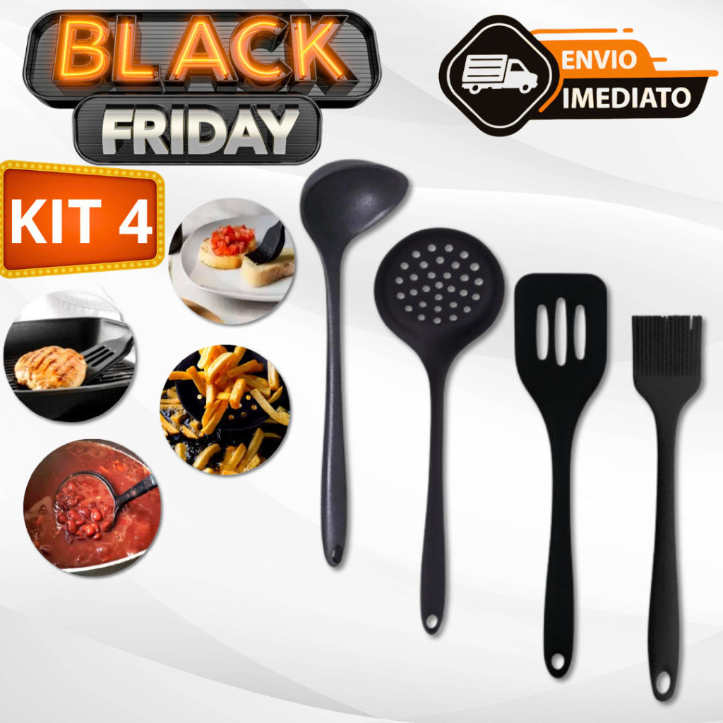 Conjunto Kit Silicone Utensilio Cozinha Concha Espatula Pincel Escumadeira .