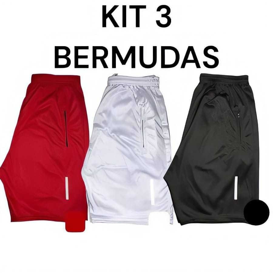 Kit 3 Shorts Bermuda Dry Fit Esportiva Treino Com Ziper no Bolso - com símbolo em Oferta na Shopee