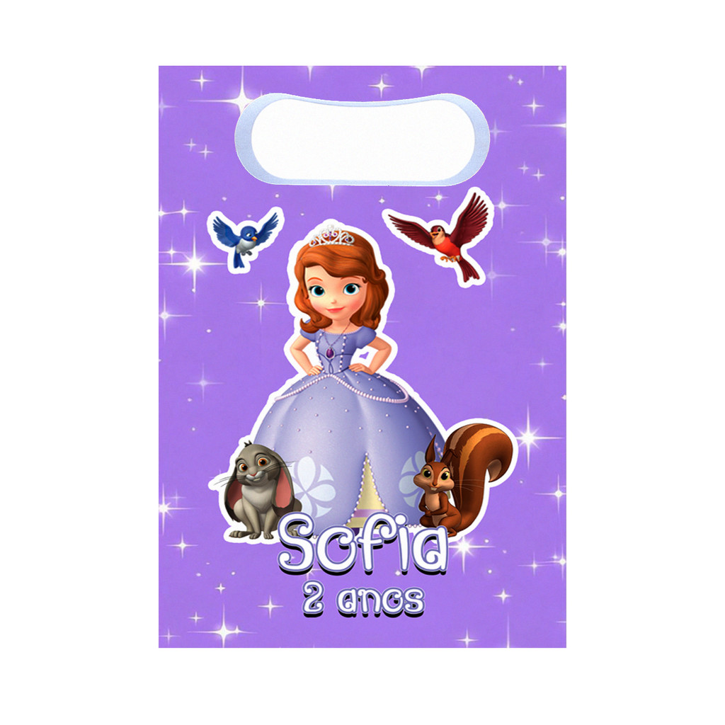 Meia Sacolas M Princesa Sofia Personalizada Lembrancinha para festa com nome e idade disney princesas