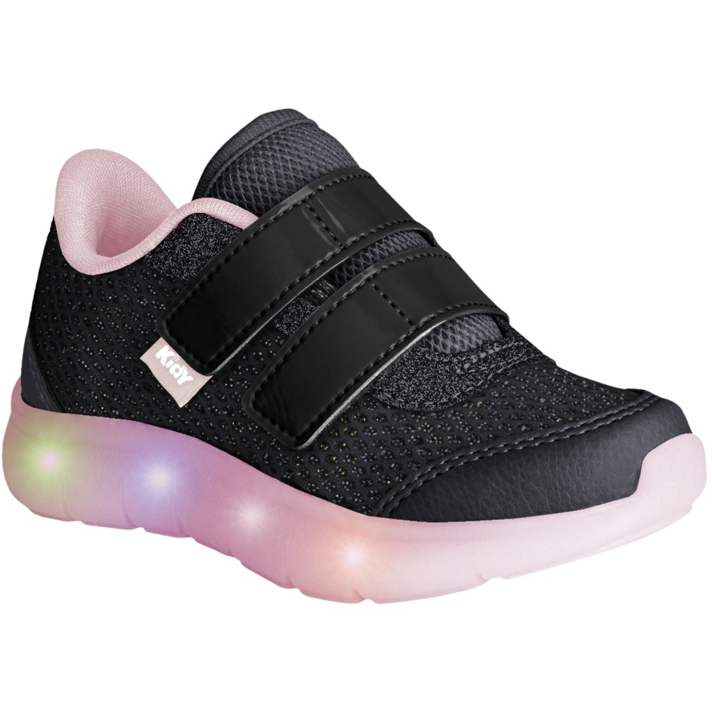 Tênis Calçado Infantil Feminino Menina Preto Pisca Pisca Kidy Flex Light Original Escola Passeio