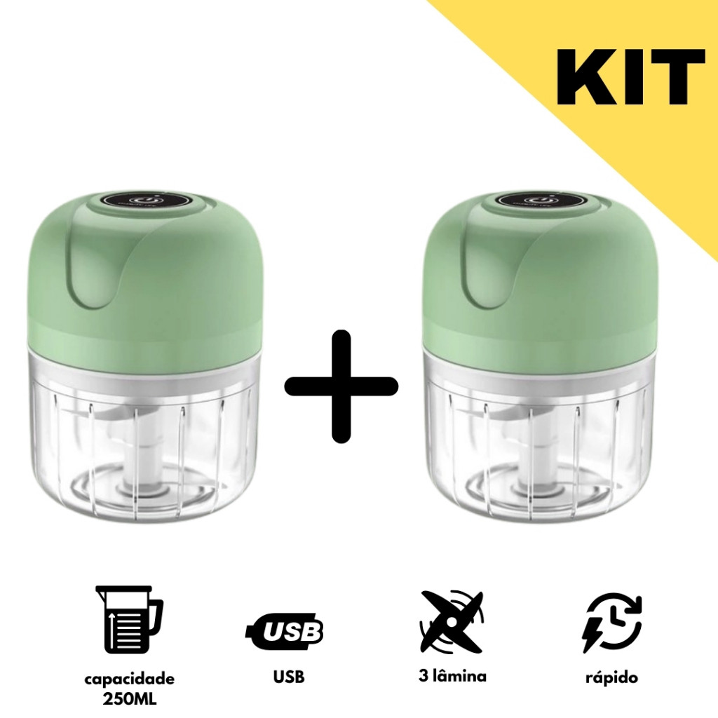 KIT 2 Mini Processador Elétrico Moedor Carne Vegetais Alho Fruta Amendoim Recarregável USB 250ml em Oferta na Shopee