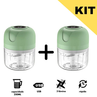 KIT 2 Mini Processador Elétrico Moedor Carne Vegetais Alho Fruta Amendoim Recarregável USB 250ml em Oferta na Shopee