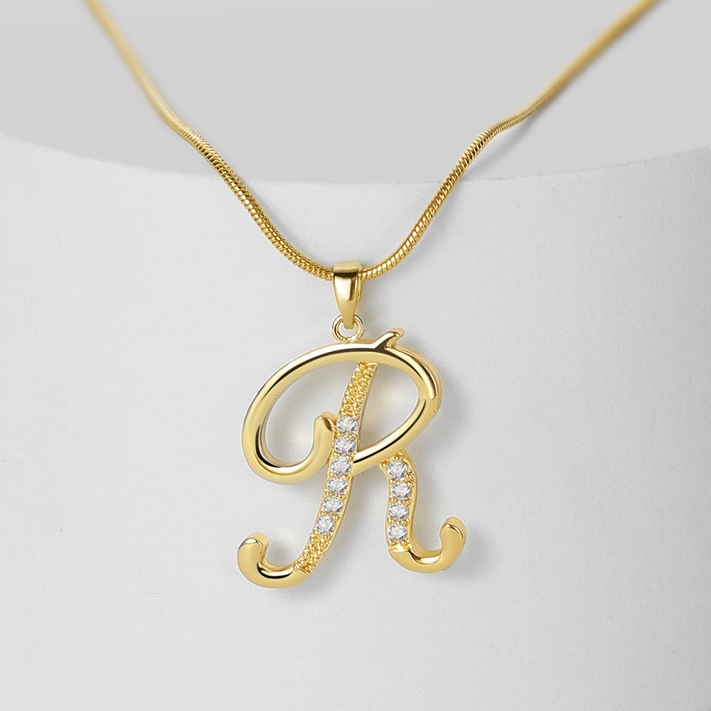 Detalhes do Novo Colar de Corrente de Cobra com Diamante Incrustado em Liga Simples Criativa de 26 Letras, Colar de Ouro de Alta Qua