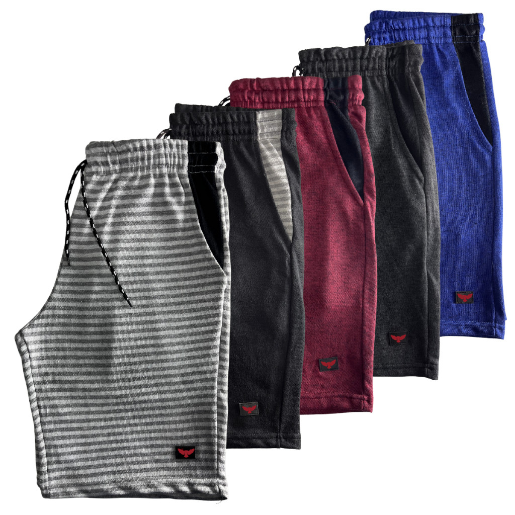 Kit 5 Bermudas Moletom Listrada Academia 100% Algodão Confortável