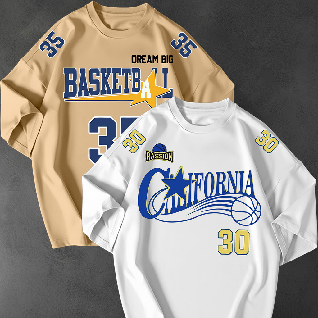 Kit 2 Camisetão Oversized Streetwear Estampa Basketball California Unissex Estilosa College Camiseta