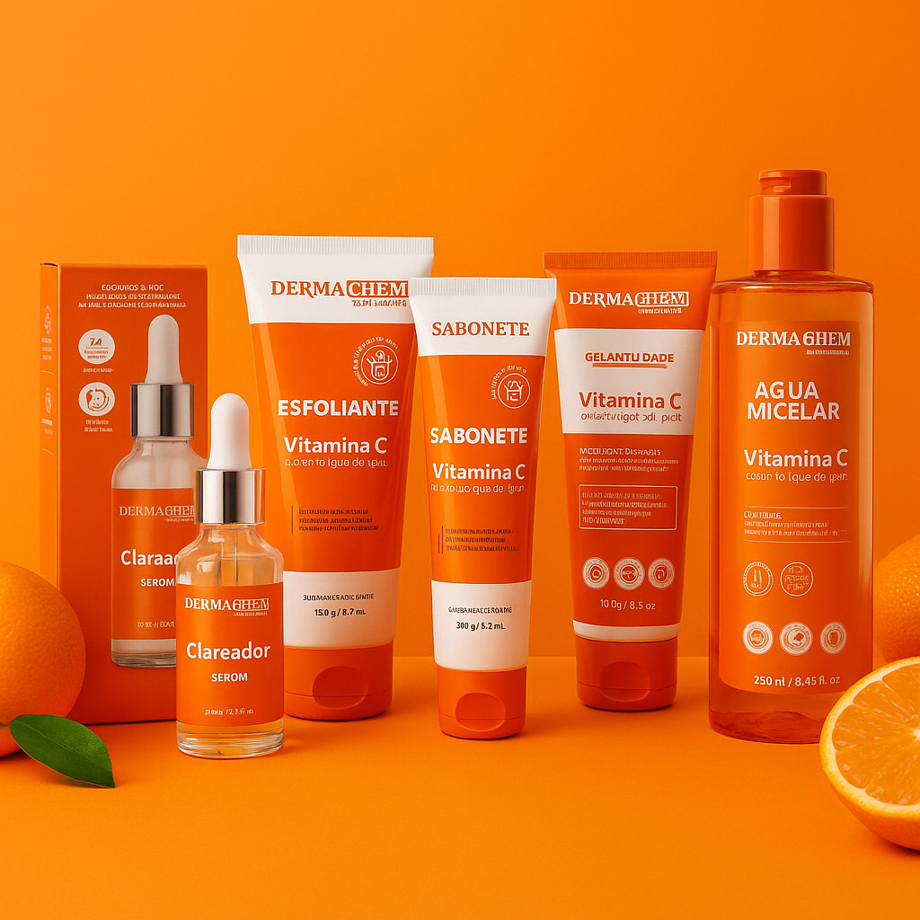 Serum Vitamina C Kit Skin Care Clareador Manchas Sabonete Esfoliante Gel Água Micelar Antioxidante