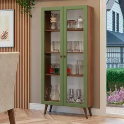 Cristaleira 70 cm 2 Portas de Vidro com Pés Cônicos Rustic/Verde/Rustic Vik Madesa