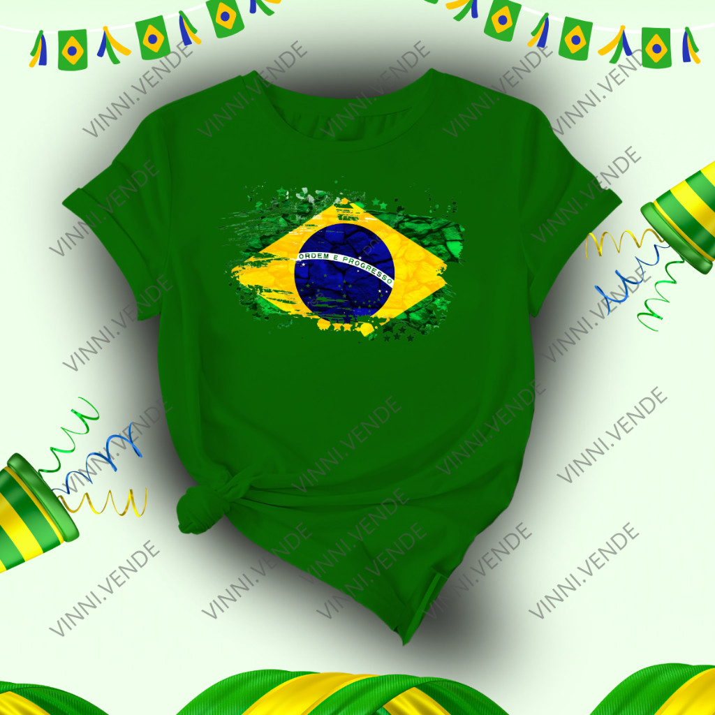 Camiseta Bandeira Brasil Nacional Blusa 100% Algodão Unissex Copa do Mundo