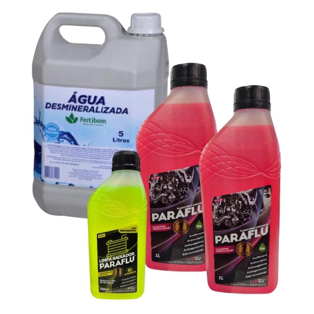 Kit Arrefecimento 2L Aditivo Paraflu Concentrado Rosa + 5L Água Fertibom + 500ml Limpa Radiador Paraflu Limpeza Sistema em Oferta na Shopee
