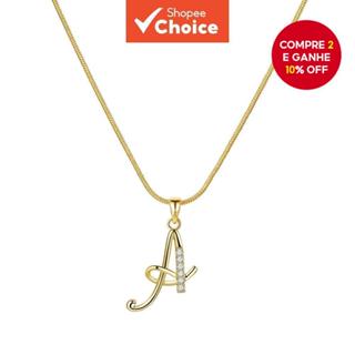 Colar de Ouro com Pingente de Letra A Incrustado de Diamantes em Aço Inoxidável para Mulheres em Oferta na Shopee