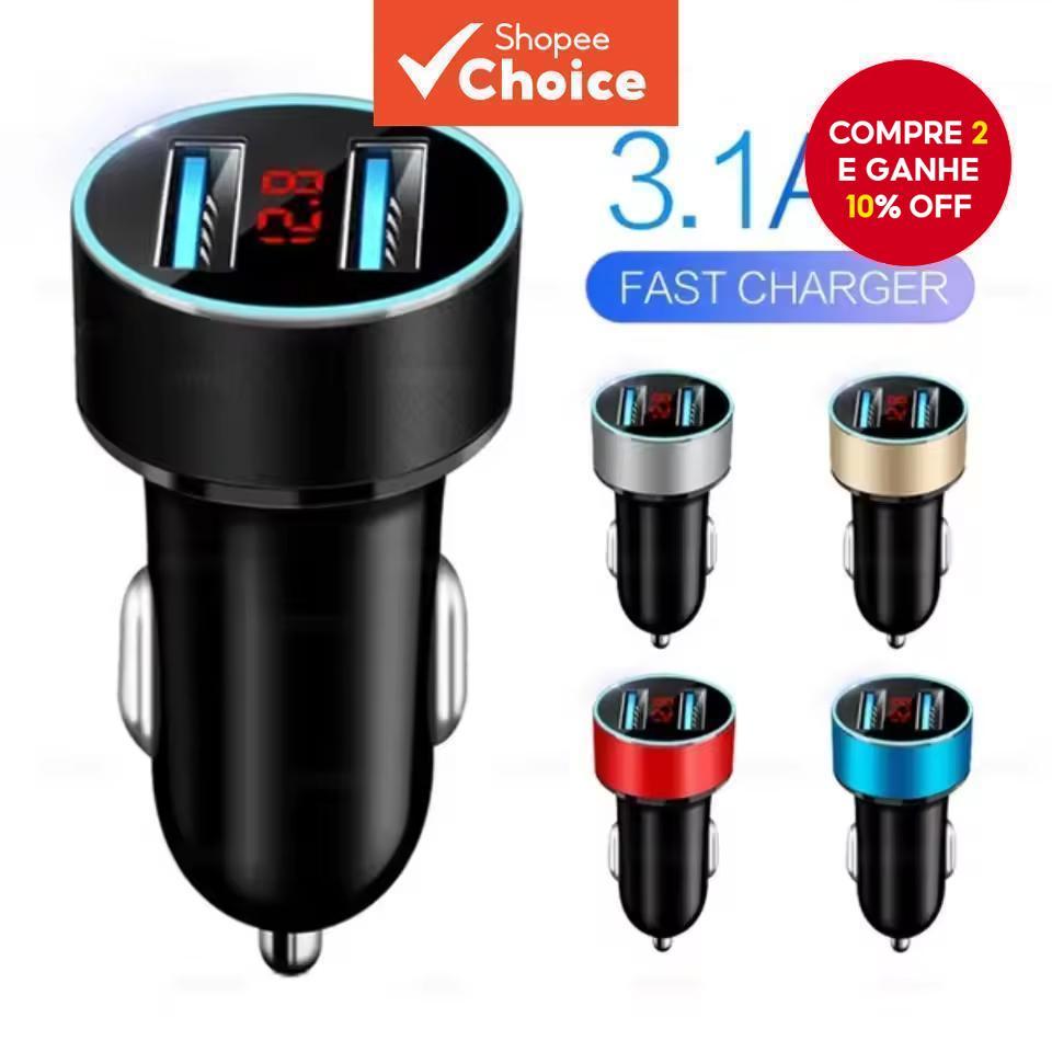 Carregador Veicular USB Rápido para iPhone, Samsung e Xiaomi