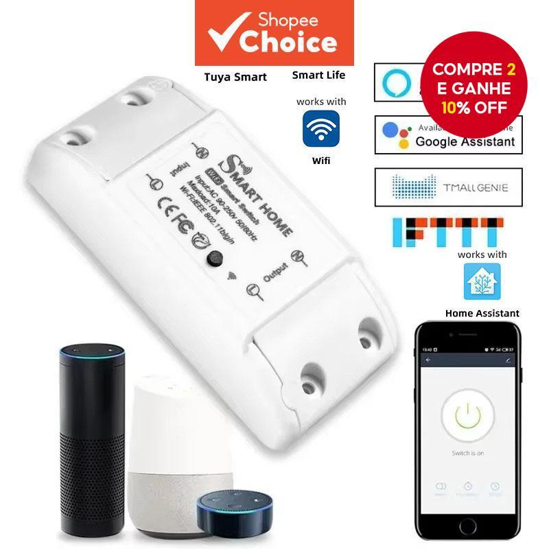 Funciona com o Interruptor Inteligente Tuya WiFi Casa Inteligente DIY Sem Fio Interruptor Universal Tuya Relé Disjuntor