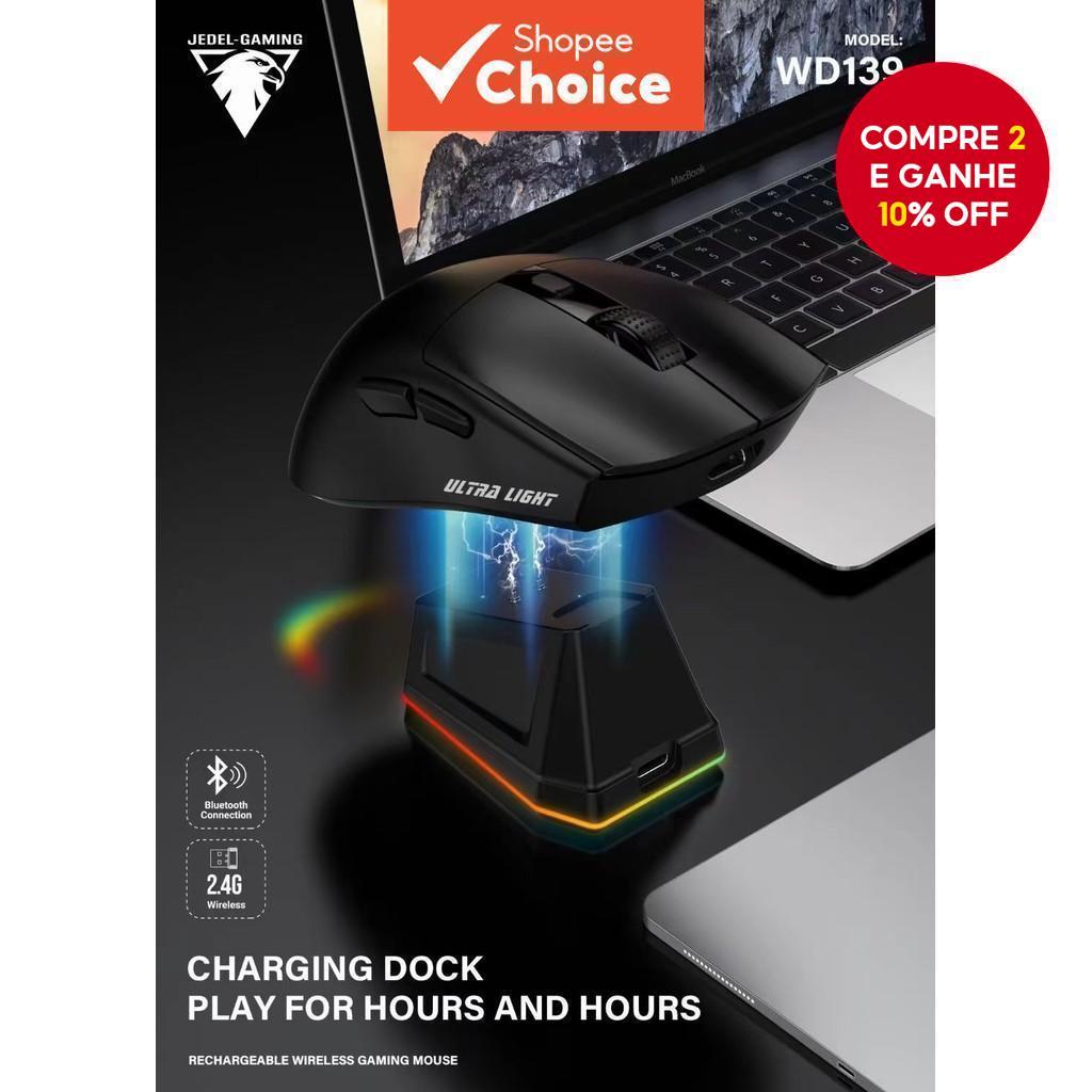 Mouse Gamer Sem Fio WD139 Leve com Dock de Carregamento Magnético RGB, ideal para PC, Mac e Notebook. em Oferta na Shopee