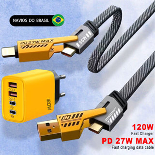 Carregador PD USD 120W 4 Portas De Carregamento Rápido Adaptador USB 3.0 Com Cabo Para Cabos iOS Tipo C NKcase em Oferta na Shopee