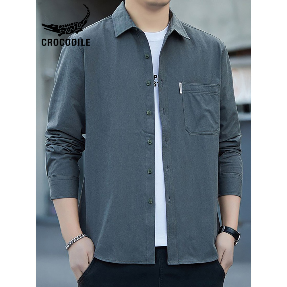 Camisa de crocodilo camisa de manga comprida masculina puro algodão camisa Casual 2026 primavera outono novo estilo solt