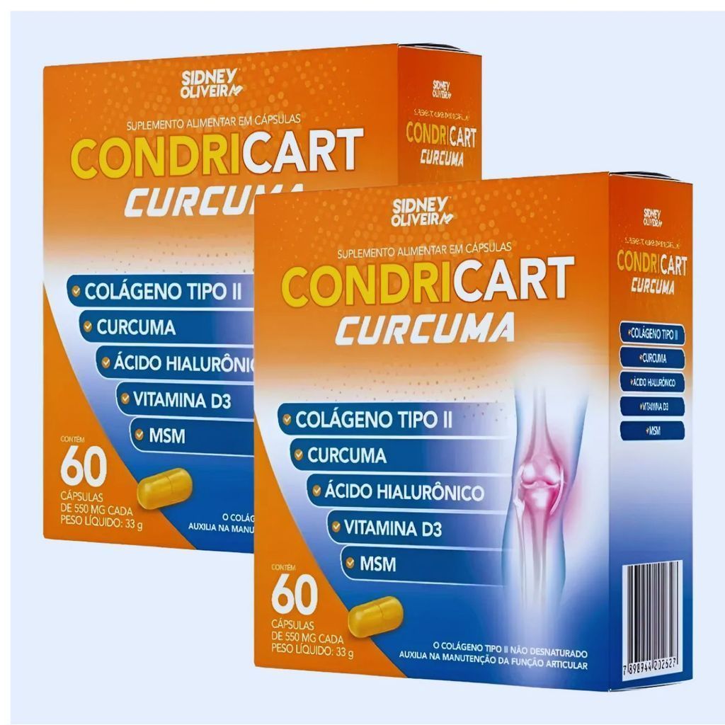 Kit 2 Condricart Colágeno Tipo II + Cúrcuma + Ácido Hialurônico + Vitamina D3 + MSM Cúrcuma 60 cápsulas em Oferta na Shopee