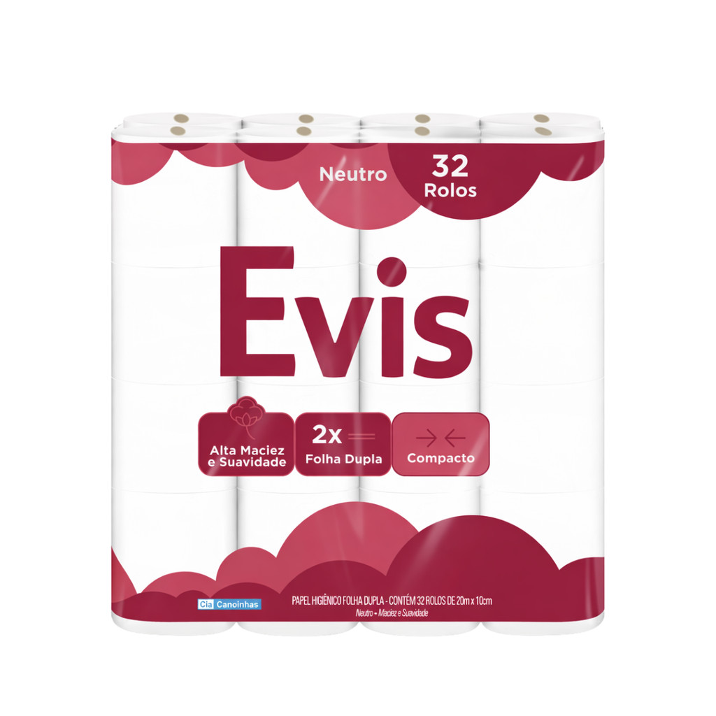 Papel Higiênico Evis Folha Dupla Neutro 32 Rolos 20m