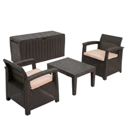 Conjunto Jogo Poltrona 2 Lugares Para Jardim Rattan Com Baú Organizador Syberflex