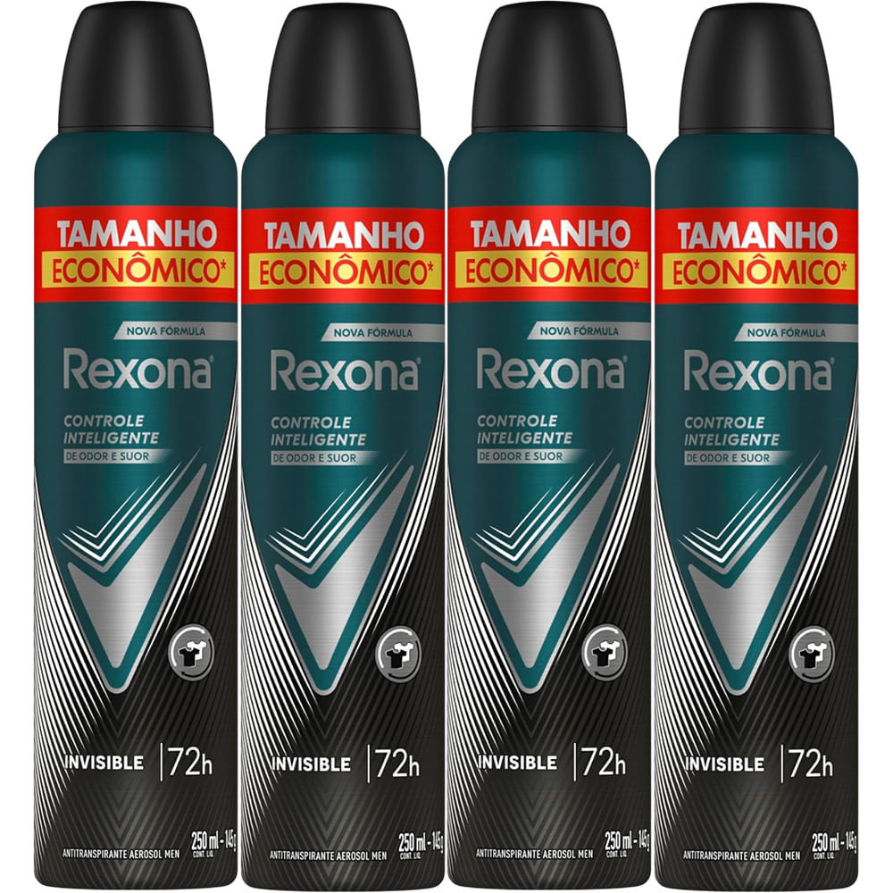 Kit Desodorante Antitranspirante Aerosol Rexona Invisible Men 72 horas 250ml - 4 Unidades