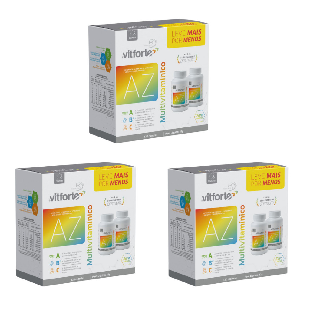 Kit com 3 VitForte Multivitamínico A-Z – 120 Cápsulas