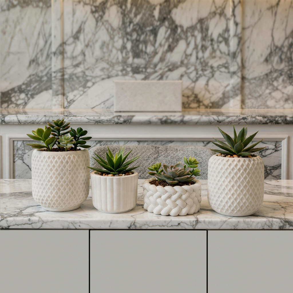 Kit 4 Vaso Decorativo em Gesso para Vaso de Plantas Suculentas e Cactos Decoração Sala Peq...