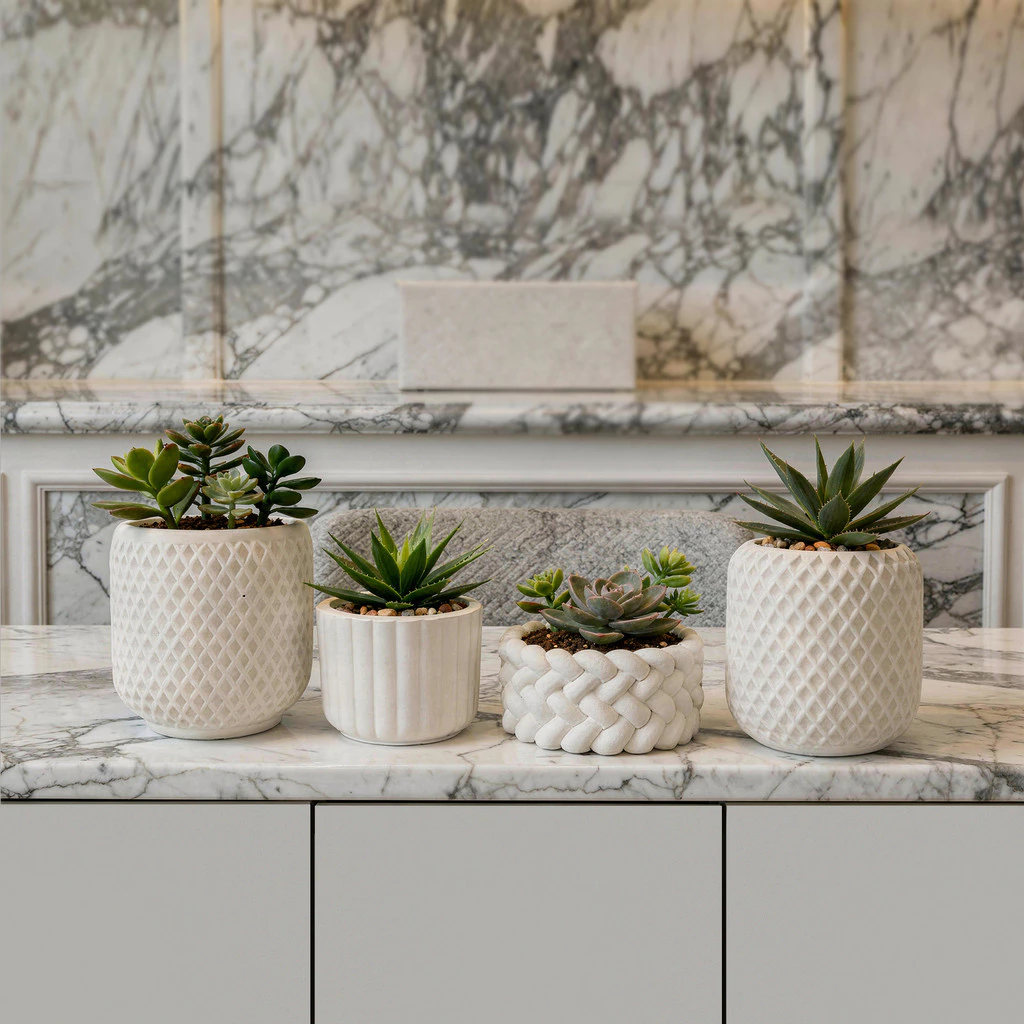 Kit 4 Vaso Decorativo em Gesso para Vaso de Plantas Suculentas e Cactos Decoração Sala Pequena Mesas — imagem 1